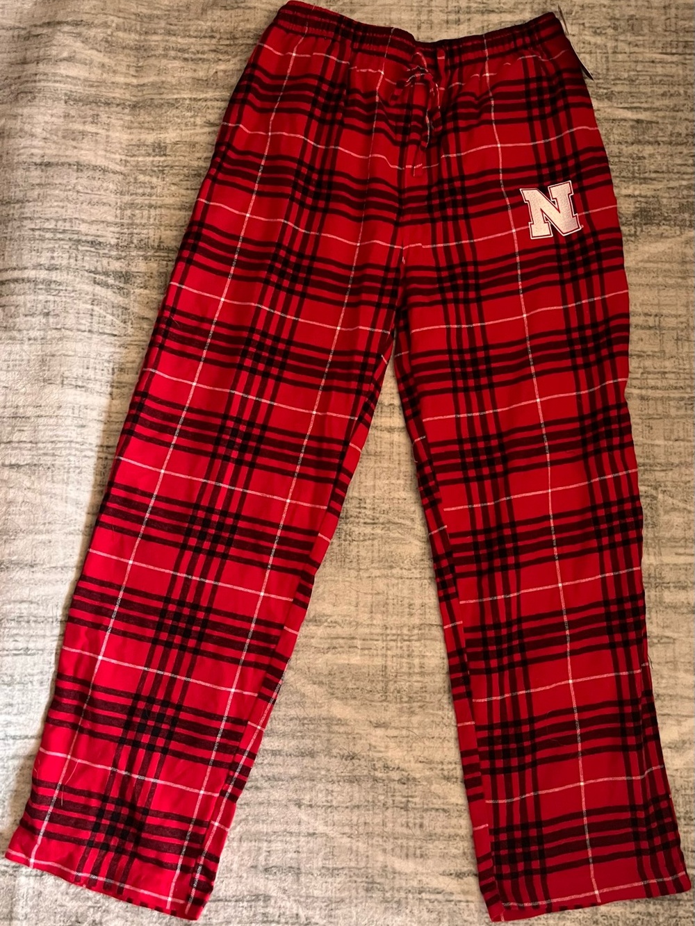 Red Plaid Mens Lounge Pants with 'N' Patch